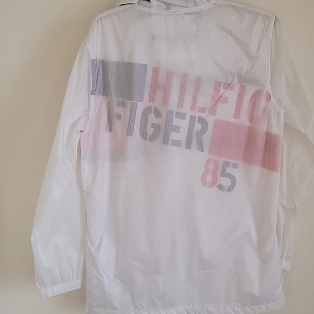 Tommy Hilfiger Boy's White Windbreaker Jacket with Stripes